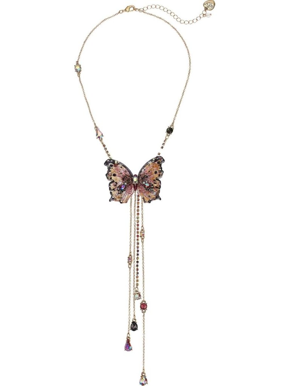 Betsey Johnson Pink and Gold Tone Butterfly Linear Necklace Pink One Size